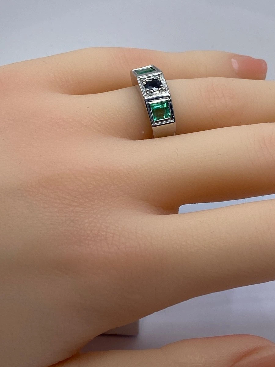 Bague En Or Blanc 18 Carats En Saphir Et émeraudes, Vers 1930 6 Bague En Or Blanc 18 Carats En Saphir Et émeraudes, Vers 1930 – Image 6