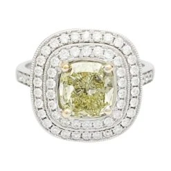 Miller Bague En Or Blanc à Entourage, Centre Diamant Jaune 2,01 Carats