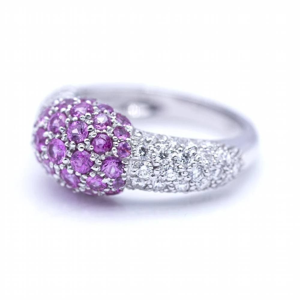 Bague Pavée En Or Blanc, Saphirs Et Diamants 3 Bague Pavée En Or Blanc, Saphirs Et Diamants – Image 3