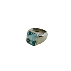 Bague Chevalière En Or Blanc Et Aigue-marine -Castafiore Boutique bague en or blanc et aigue marine 602977