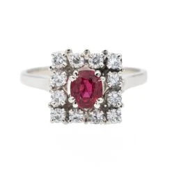 Bague En Or Blanc, Rubis Et Diamant