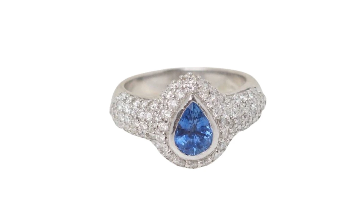 Bague En Or Blanc, Saphir De Ceylan Et Diamants 6 Bague En Or Blanc, Saphir De Ceylan Et Diamants – Image 6