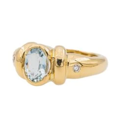 Bague En Or Jaune, Aigue Marine Et Diamants -Castafiore Boutique bague en or jaune aigue marine et diamants 128552