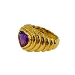 Bague Jonc Cœur En Or Jaune Et Améthyste -Castafiore Boutique bague en or jaune et amethyste 135990