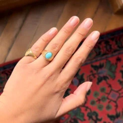 Bague En Or Jaune Et Cabochon De Turquoise -Castafiore Boutique bague en or jaune et cabochon de turquoise 195080