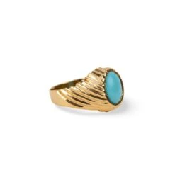 Bague En Or Jaune Et Cabochon De Turquoise -Castafiore Boutique bague en or jaune et cabochon de turquoise 310981