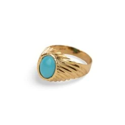 Bague En Or Jaune Et Cabochon De Turquoise -Castafiore Boutique bague en or jaune et cabochon de turquoise 538382