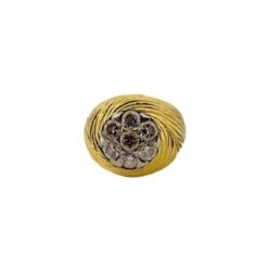 Bague Dôme En Or Jaune, Platine Et Diamants