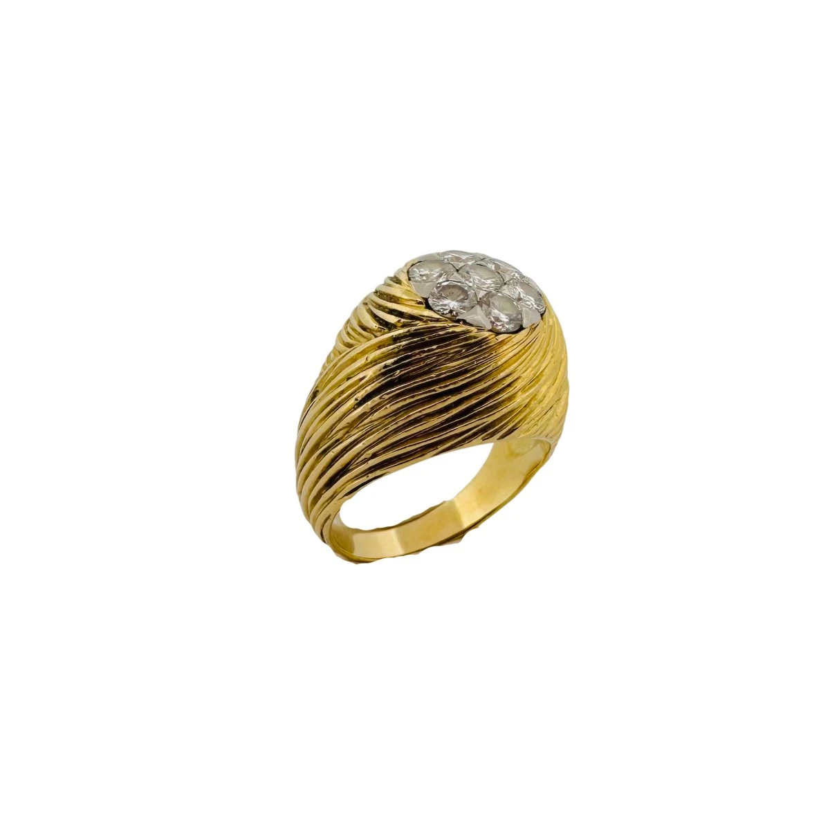 Bague Dôme En Or Jaune, Platine Et Diamants 6 Bague Dôme En Or Jaune, Platine Et Diamants – Image 6