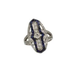 Bague Entourage En Or Blanc, Diamants, Et Saphirs