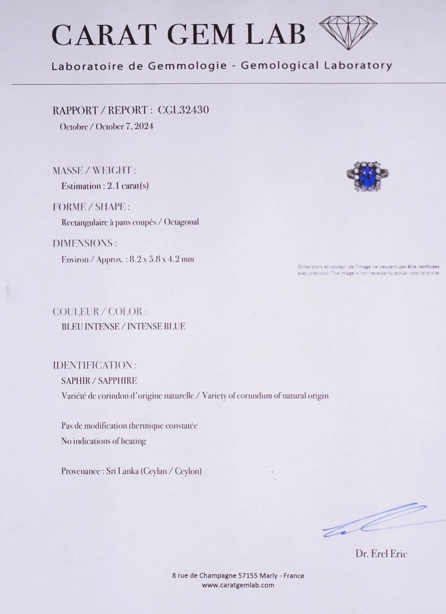 Bague Entourage En Or Blanc, Platine, Saphir Naturel De Ceylan Et Diamants 4 Bague Entourage En Or Blanc, Platine, Saphir Naturel De Ceylan Et Diamants – Image 4