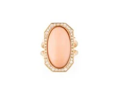 Bague Entourage En Or Jaune, Corail Et Diamants