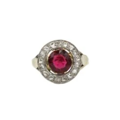 Bague - Or Jaune, Grenat Et Diamants