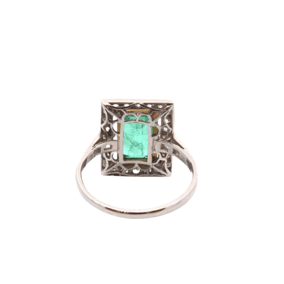 Bague Entourage En Or Jaune, Platine, émeraude Et Diamants 3 Bague Entourage En Or Jaune, Platine, émeraude Et Diamants – Image 3