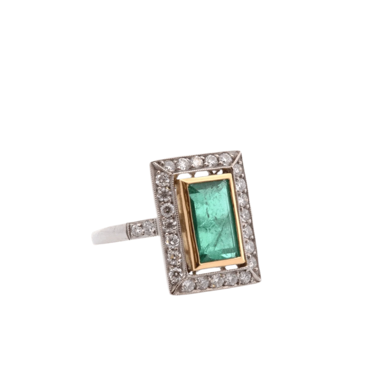 Bague Entourage En Or Jaune, Platine, émeraude Et Diamants 4 Bague Entourage En Or Jaune, Platine, émeraude Et Diamants – Image 4