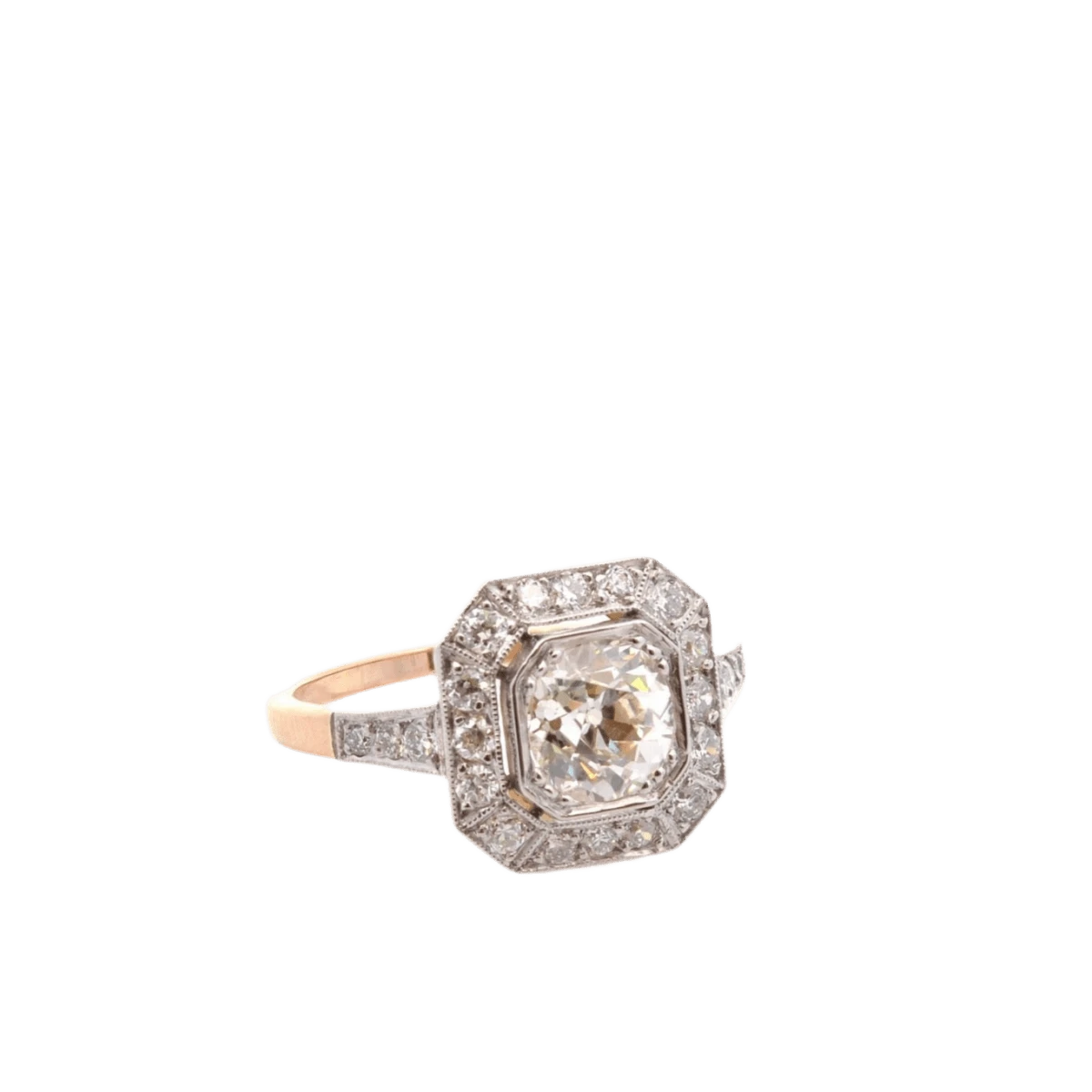 Bague Entourage En Or Jaune, Platine Et Diamants 4 Bague Entourage En Or Jaune, Platine Et Diamants – Image 4