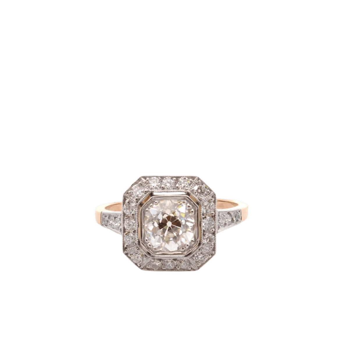 Bague Entourage En Or Jaune, Platine Et Diamants 1 Bague Entourage En Or Jaune, Platine Et Diamants