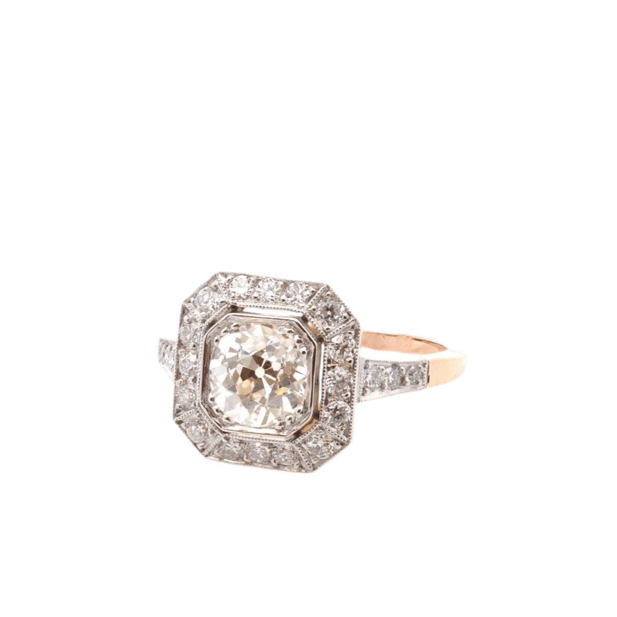 Bague Entourage En Or Jaune, Platine Et Diamants 2 Bague Entourage En Or Jaune, Platine Et Diamants – Image 2