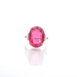 Bague Entourage En Platine, Tourmaline Et Diamants