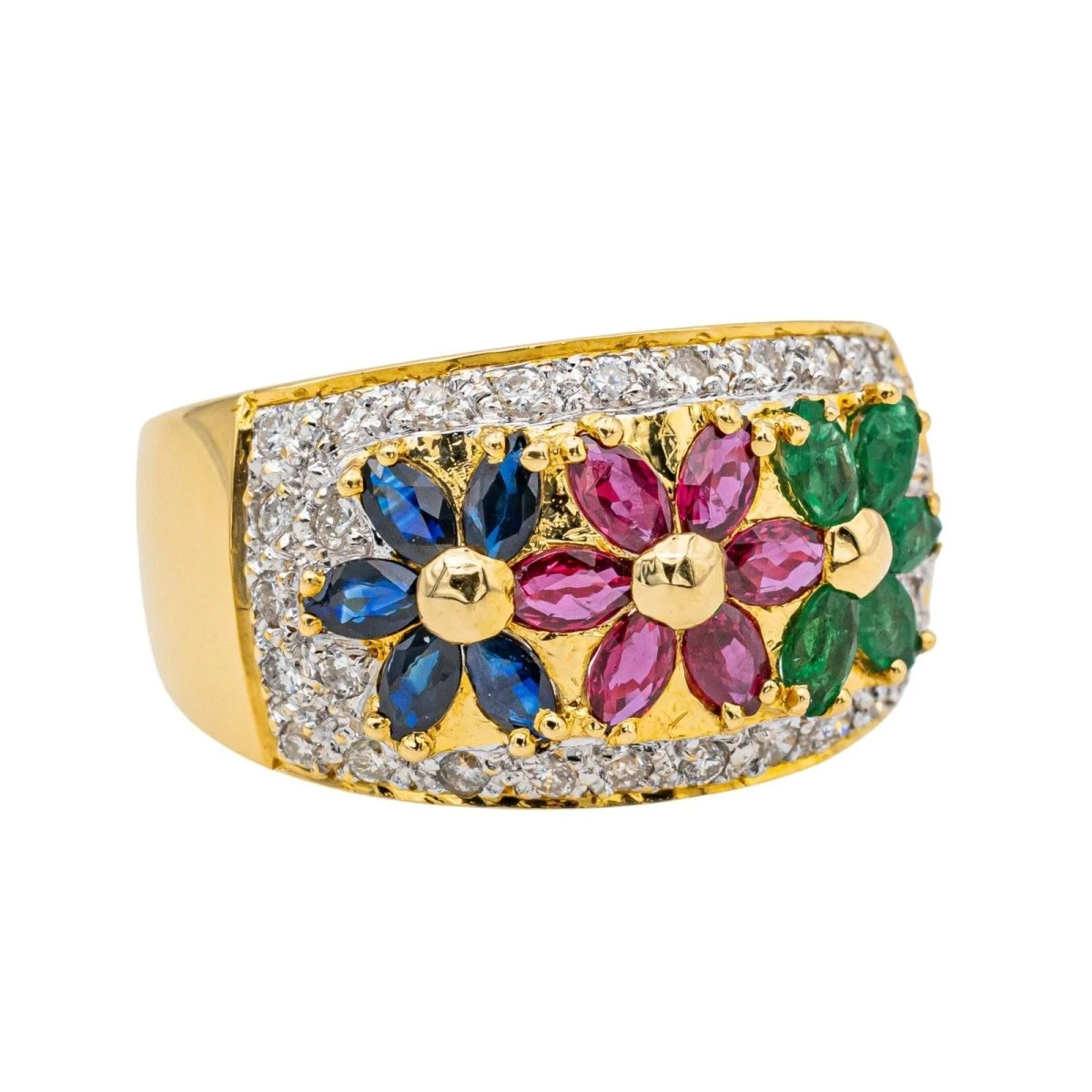 Bague "Fleur" En Or Jaune, Rubis, Saphirs, émeraudes Et Diamants 6 Bague "Fleur" En Or Jaune, Rubis, Saphirs, émeraudes Et Diamants – Image 6
