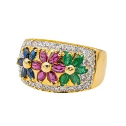 Bague "Fleur" En Or Jaune, Rubis, Saphirs, émeraudes Et Diamants 9 Bague "Fleur" En Or Jaune, Rubis, Saphirs, émeraudes Et Diamants -Castafiore Boutique bague fleur en or jaune rubis saphirs emeraudes et diamants 814307