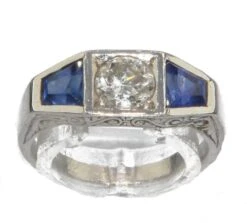 Bague Jarretière En Or Gris Diamant Et Saphirs