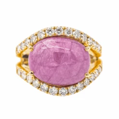 Bague Jarretière En Or Jaune, Rubis Et Diamants
