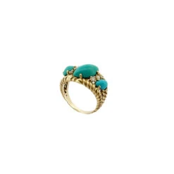 Bague Jarretière En Or Jaune, Turquoise Et Diamants -Castafiore Boutique bague jarretiere en or jaune turquoise et diamants 934676