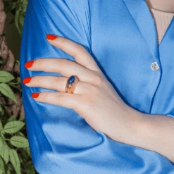 Bague Jonc En Or Jaune Et Lapis-lazuli -Castafiore Boutique bague jonc en or jaune et lapis lazuli 623772