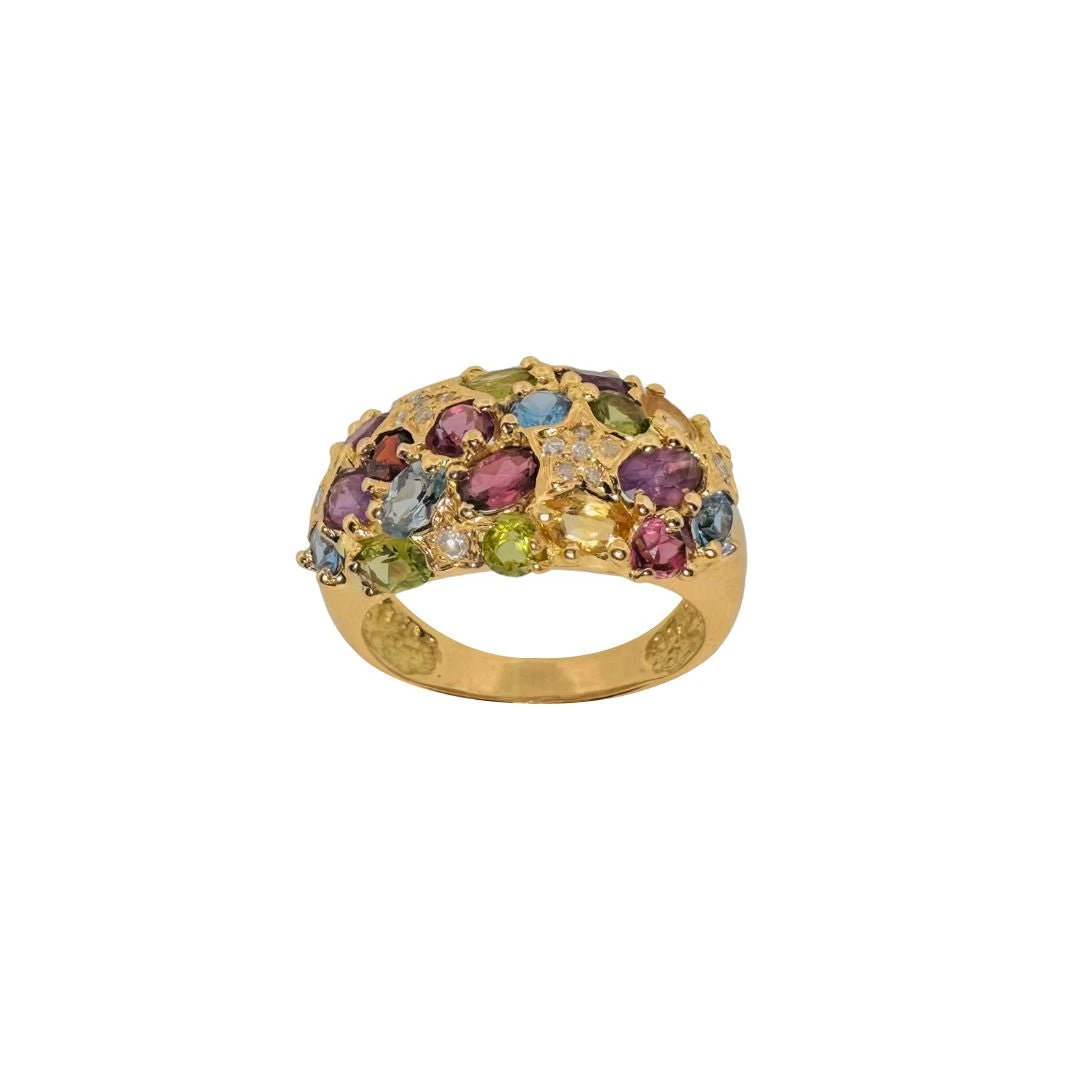 Bague Jonc En Or Jaune, Pierres Fines Et Diamants 4 Bague Jonc En Or Jaune, Pierres Fines Et Diamants – Image 4