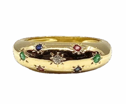 Bague Jonc En Or Jaune, Rubis, émeraudes, Saphirs Et Diamant