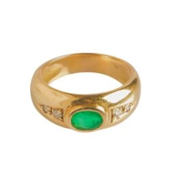 Bague Jonc Or Jaune, émeraude Et Diamants