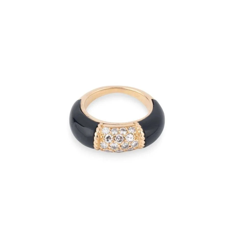Bague Jonc VAN CLEEF & ARPELS "Philippine" En Or Jaune, Onyx Et Diamants 1 Bague Jonc VAN CLEEF & ARPELS "Philippine" En Or Jaune, Onyx Et Diamants