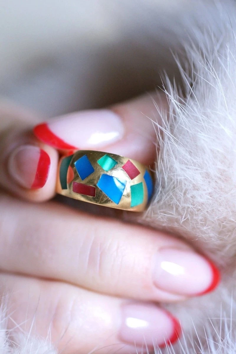 Bague Jonc Vintage En Or Jaune Et Mosaïque, Alain Clozeau 1 Bague Jonc Vintage En Or Jaune Et Mosaïque, Alain Clozeau