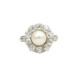 Bague Marguerite En Or Jaune, Platine, Perle Et Diamants