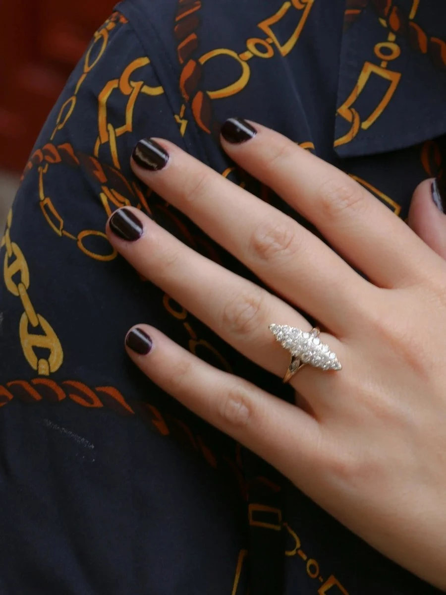 Bague Marquise Ancienne En Or Pavée D'environ 1 Ct De Diamants 7 Bague Marquise Ancienne En Or Pavée D'environ 1 Ct De Diamants – Image 7