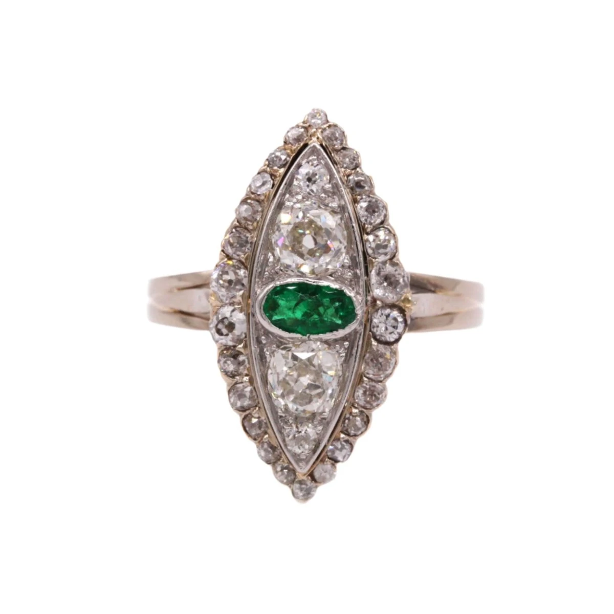 Bague Marquise En Or, émeraude Et Diamants 1 Bague Marquise En Or, émeraude Et Diamants