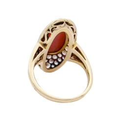 Miller Bague Navette En Or Jaune, Corail Et Diamants -Castafiore Boutique bague navette en or jaune corail et diamants 164210