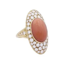 Miller Bague Navette En Or Jaune, Corail Et Diamants -Castafiore Boutique bague navette en or jaune corail et diamants 764246