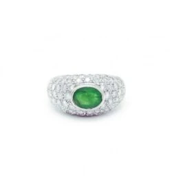 Bague - Or. Emeraude Et Diamants