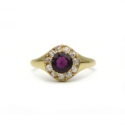 Bague - Or Jaune, Diamants & Grenat