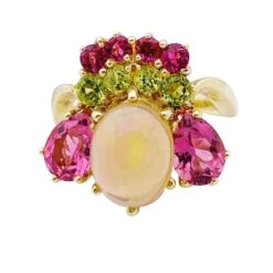 Miller Bague Or Jaune, Opale, Tourmalines Et Péridots
