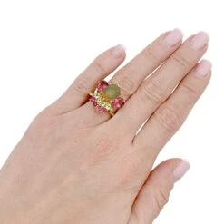 Miller Bague Or Jaune, Opale, Tourmalines Et Péridots -Castafiore Boutique bague or jaune opale tourmalines et peridots 951047