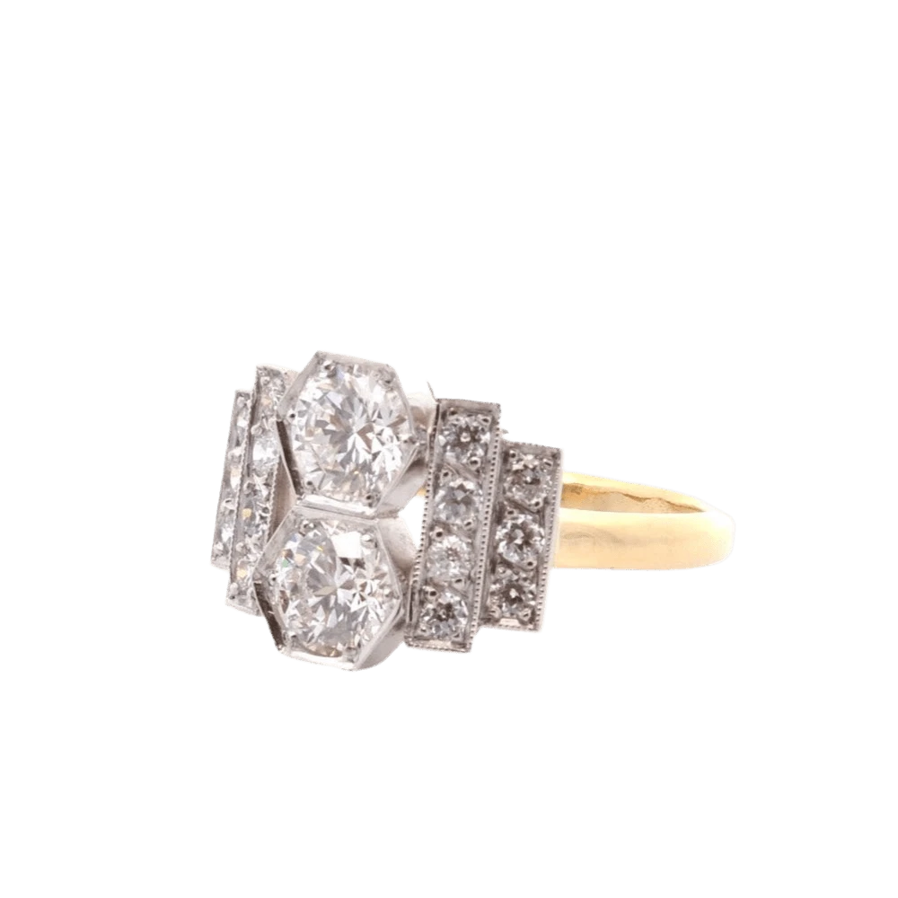 Bague Pavée En Or Jaune, Platine Et Diamants 2 Bague Pavée En Or Jaune, Platine Et Diamants – Image 2