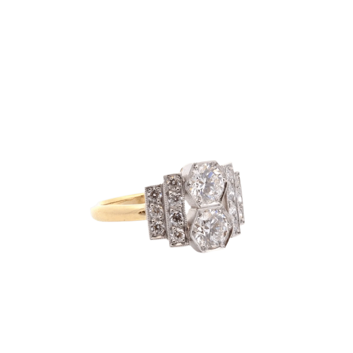 Bague Pavée En Or Jaune, Platine Et Diamants 4 Bague Pavée En Or Jaune, Platine Et Diamants – Image 4