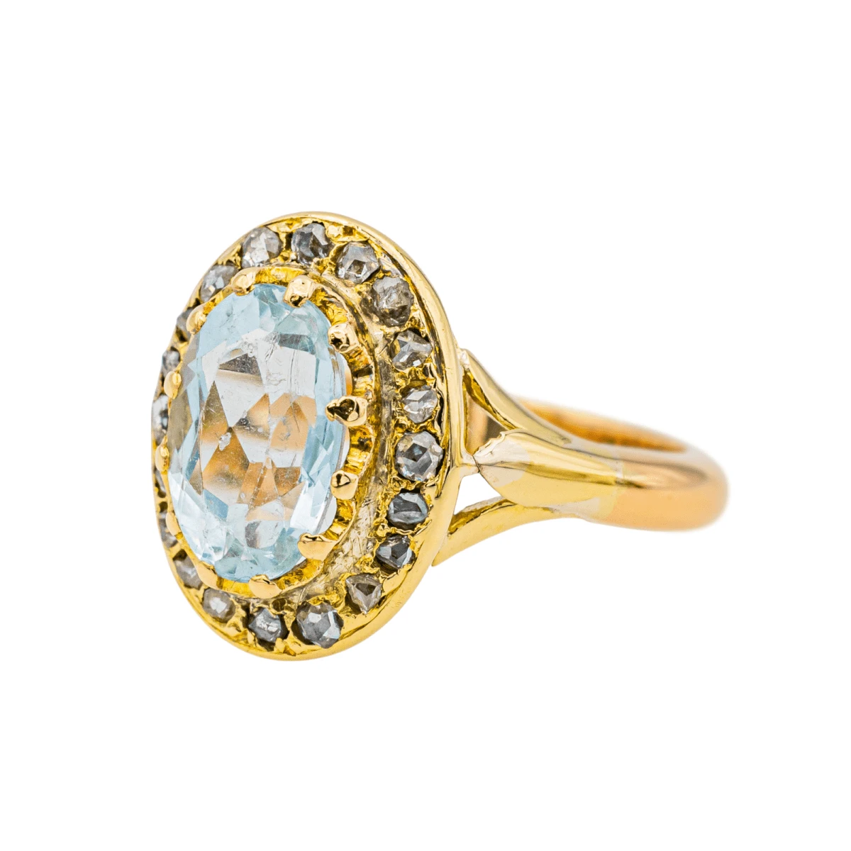 Bague Pompadour En Or Jaune, Aigue-marine Et Diamants 3 Bague Pompadour En Or Jaune, Aigue-marine Et Diamants – Image 3
