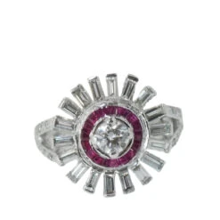 Bague Solitaire En Or Blanc, Rubis Et Diamants