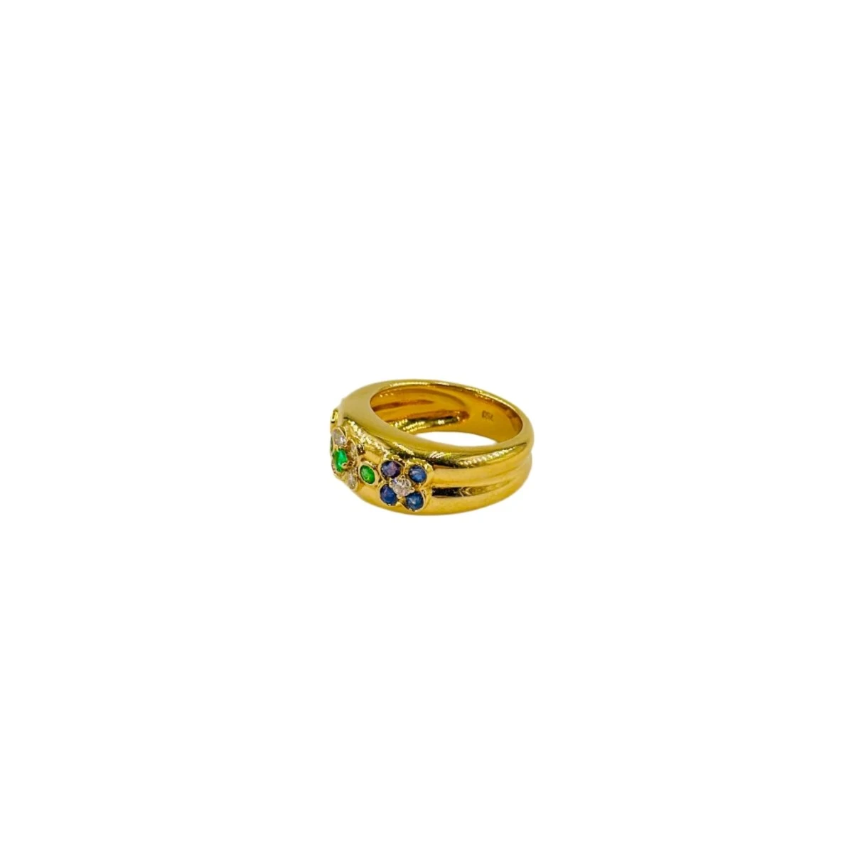 Bague "Trois Fleurs" En Or Jaune, Saphir Et Diamants 2 Bague "Trois Fleurs" En Or Jaune, Saphir Et Diamants – Image 2