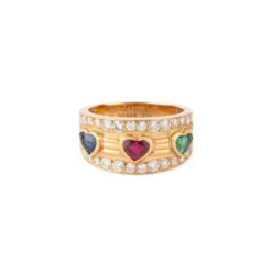 Bague Bandeau VAN CLEEF & ARPELS En Or Jaune, Saphir, Rubis, émeraude Et Diamants