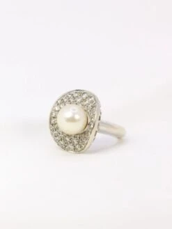 Bagueen Or Blanc, Perle Akoya Et Diamants -Castafiore Boutique bague vintage perle akoya diamants 727968